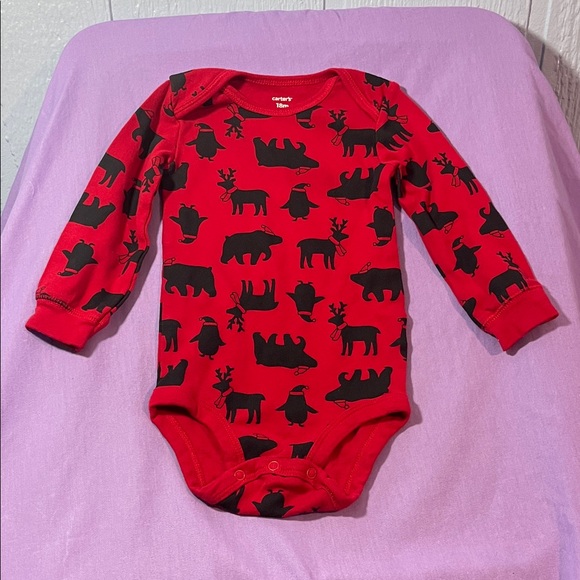 5 for $10 💜 Carter's Red and Black Christmas Animal Shirt Size 18 Months - Picture 1 of 3